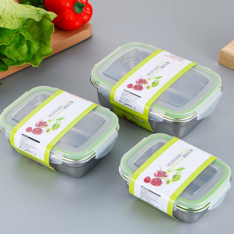 Plastic Lid 18/8 Stainless Steel Liner Lunch Box Food Container Bento