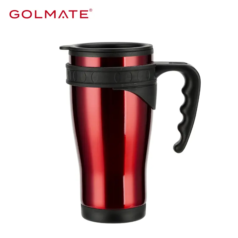 400ml Flip Lid Travel Mug with PP Liner Antislip Handle Wholesale Tumbler