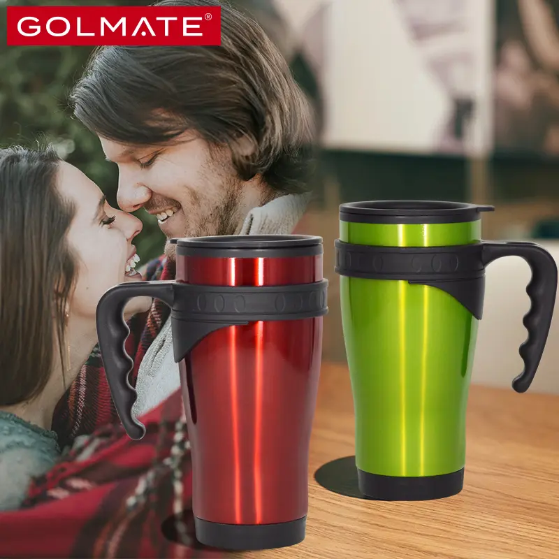 400ml Flip Lid Travel Mug with PP Liner Antislip Handle Wholesale Tumbler