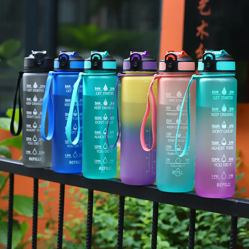 32OZ BPA Free Plastics Motivational Water Bottle With Time Marker